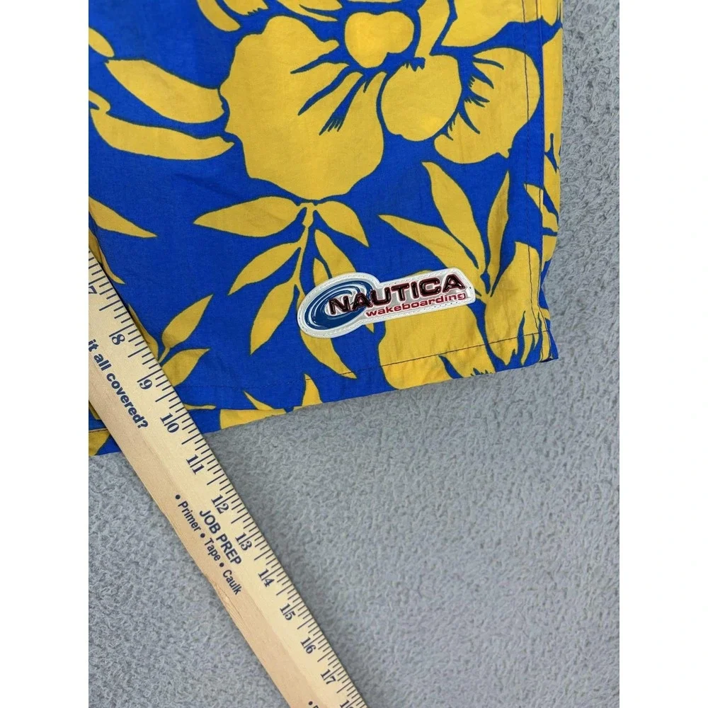 Nautica Swim Trunks Mens Large Blue Yellow Floral Tropical Wakeboarding Men New